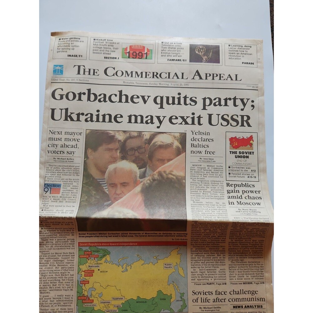 Ukraine Exit USSR Gorbachev The Commerical Appeal Vintage Newspaper 1991